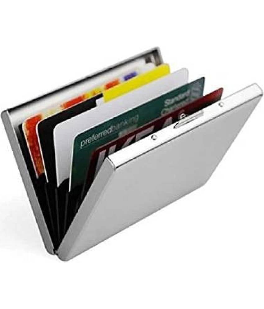STYLE SHOES 6 Slots Steel RFID Blocking Metal Credit Card Holder Wallet for Men & Boys (9.5cm x 6.7cm x 1.5cm ,Silver)
