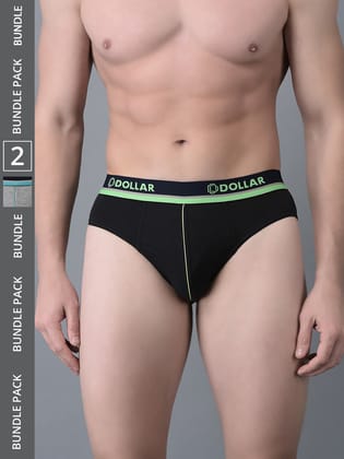 Men's Assorted Pack of 2 Combed Cotton Solid Brief With Illuminating Waistband Logo Men's Assorted Pack of 2 Combed Cotton Solid Brief With Illuminating Waistband Logo