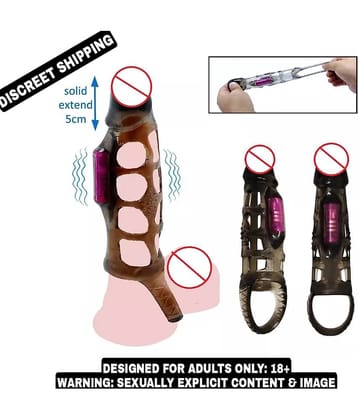 KAMAHOUSE BAILE 6.29 INCH VIBRATING PENIS EXTENSION EXTENDER COCK SLEEVE GIRTH ENHANCER FOR MEN