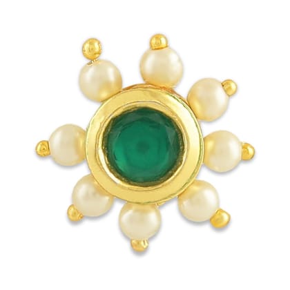 Gold-Plated Pearl and Green Stone Nose Pin