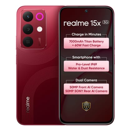 realme 15X 5G Smartphone 8+128GB Aqua Blue, 6.8-inch Screen, 144Hz Display,7000mAh Battery, 60W Fast Charging, 50+50MP AI Camera,Dimensity 6300 6nm Octa-core chipset Processor, IP69 realme 15X 5G Smartphone 8+128GB Aqua Blue, 6.8-inch Screen, 144Hz Displ