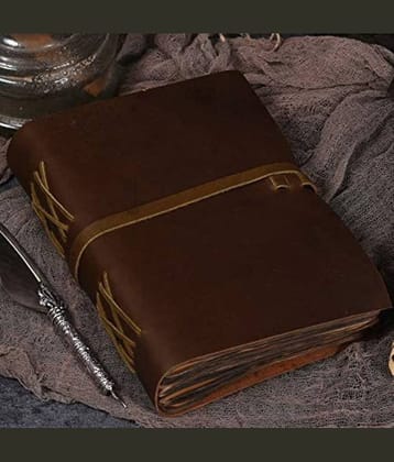 Finished Leather Journal With Antique Burn Paper A5 Diary Unruled 200 Pages (Brown)