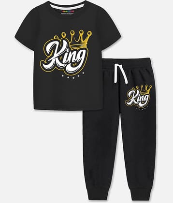 Trampoline Pack of 1 Boys Cotton Blend T-Shirt & Pants Set ( Black )