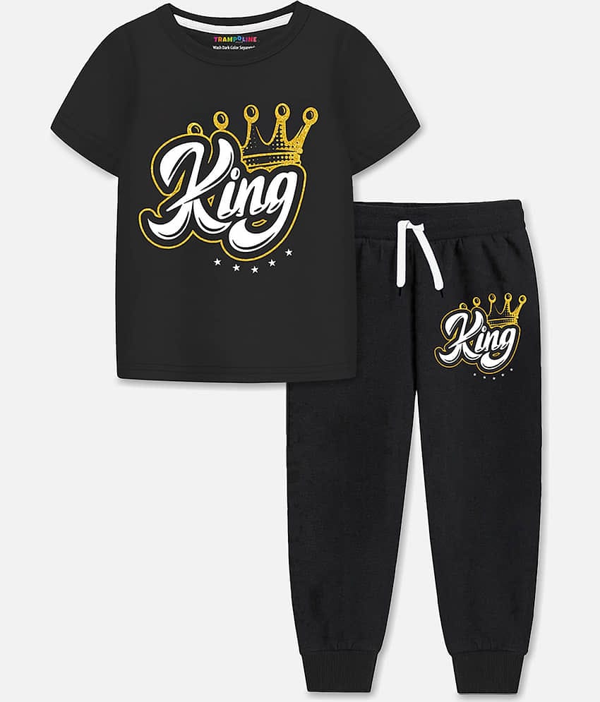 Trampoline Pack of 1 Boys Cotton Blend T-Shirt & Pants Set ( Black )