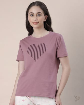 Heart Printed Realxed Tee - Purple-XS / Wistful Mauve