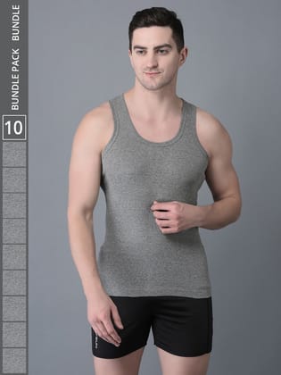 Men's Grey Pack of 10 Solid Combed Cotton Vest Men's Grey Pack of 10 Solid Combed Cotton Vest