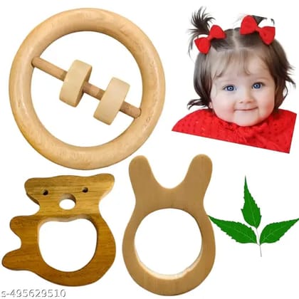 Wooden Baby Teething Toys, Natural Ring and Animal Shapes, 3-Piece Set Wooden Baby Teething Toys, Natural Ring and Animal Shapes, 3-Piece Set