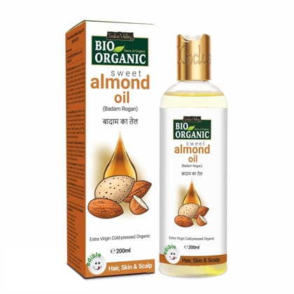 INDUS VALLEY Pure Natural & Organic Bio Organic Cold Pressed Roghan Badam Sweet Almond Oil for Hair Growth, Soft & Shiny Hair, Glowing Skin, Baby Massage, Hair Damage Protection, Mineral Oil & Sulphate Free ( 200 ml) INDUS VALLEY Pure Natural & Organic B