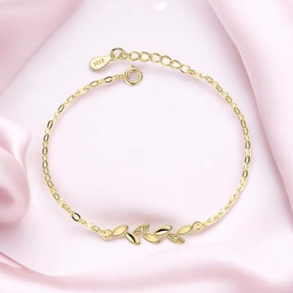 Gold Plated Adjustable Leaf Charm Crystal Bracelet for Women & Girls-Gold
