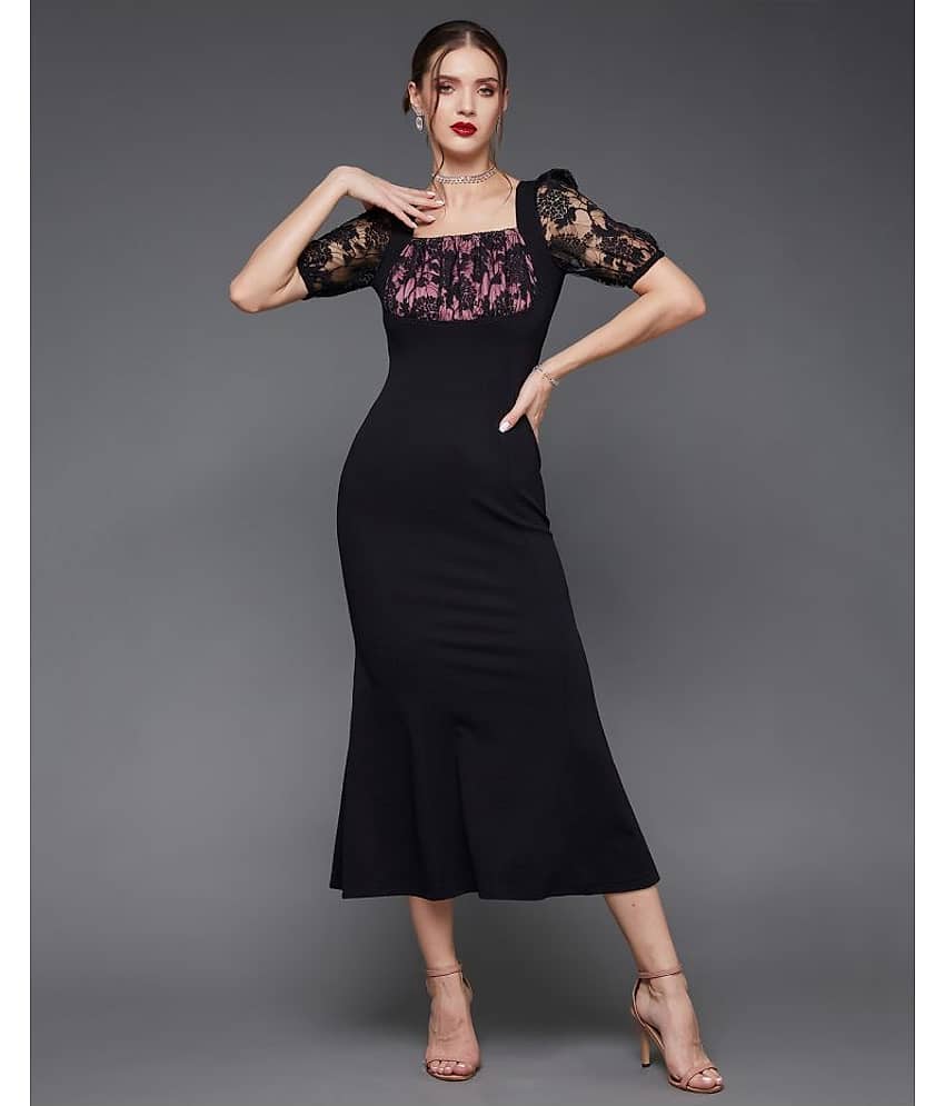 Miss Chase Women Polyester Printed Bodycon Dress ( Black )