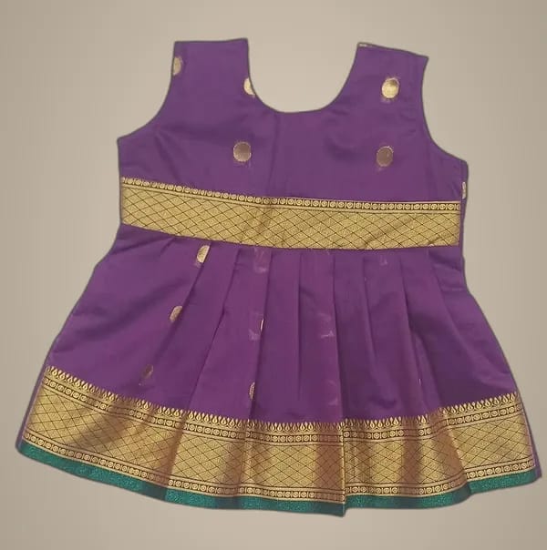 Mom And Me Purple Cotton Silk Frock (0-3 Months) | Premium Ethnic Wear | Festive & Casual