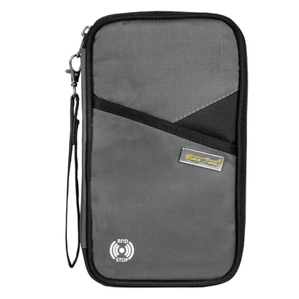 Storite Nylon RFID Family Passport Holder Wallet Document Organizer Travel Accessories for Credit Debit Card Boarding Pass with Removable Hand Strap for Men and Women (Light Grey - 13 x 3 x 23 CM)