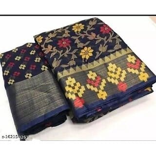 Blue Colour Cotton Printed saree With Blouse Piece