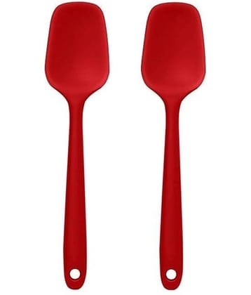Baskety Red Silicone Flipping Lifting Spoon Spatula Kitchen Set ( Pack of 2 )
