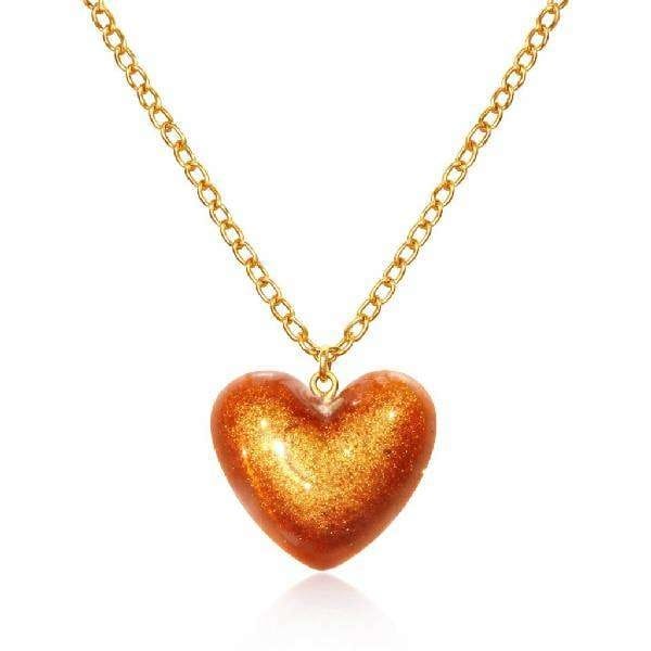 Gold Tone Puffy Heart Necklace