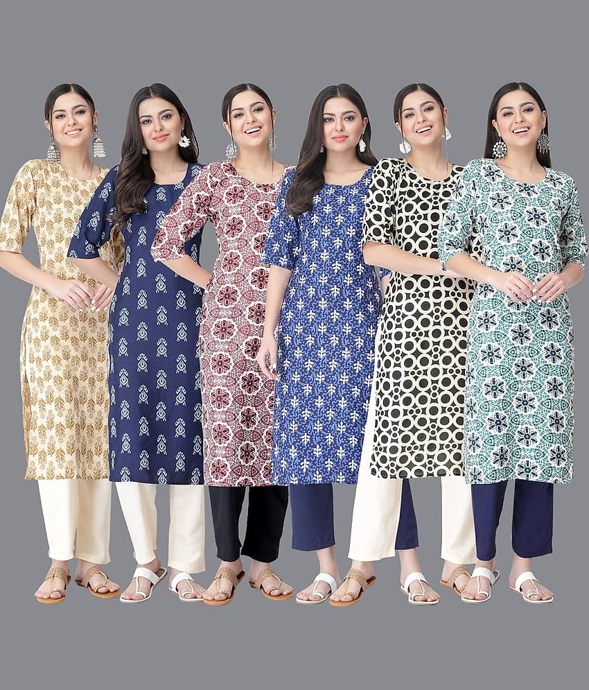Ethnicbasket - Multicolor Crepe Women's Straight Kurti ( Pack of 6 )