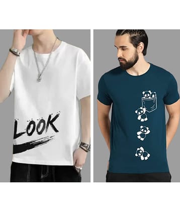 attitude start of fashion Polyester Regular Fit Printed Half Sleeves Men's Round T-Shirt - Blue ( Pack of 2 )