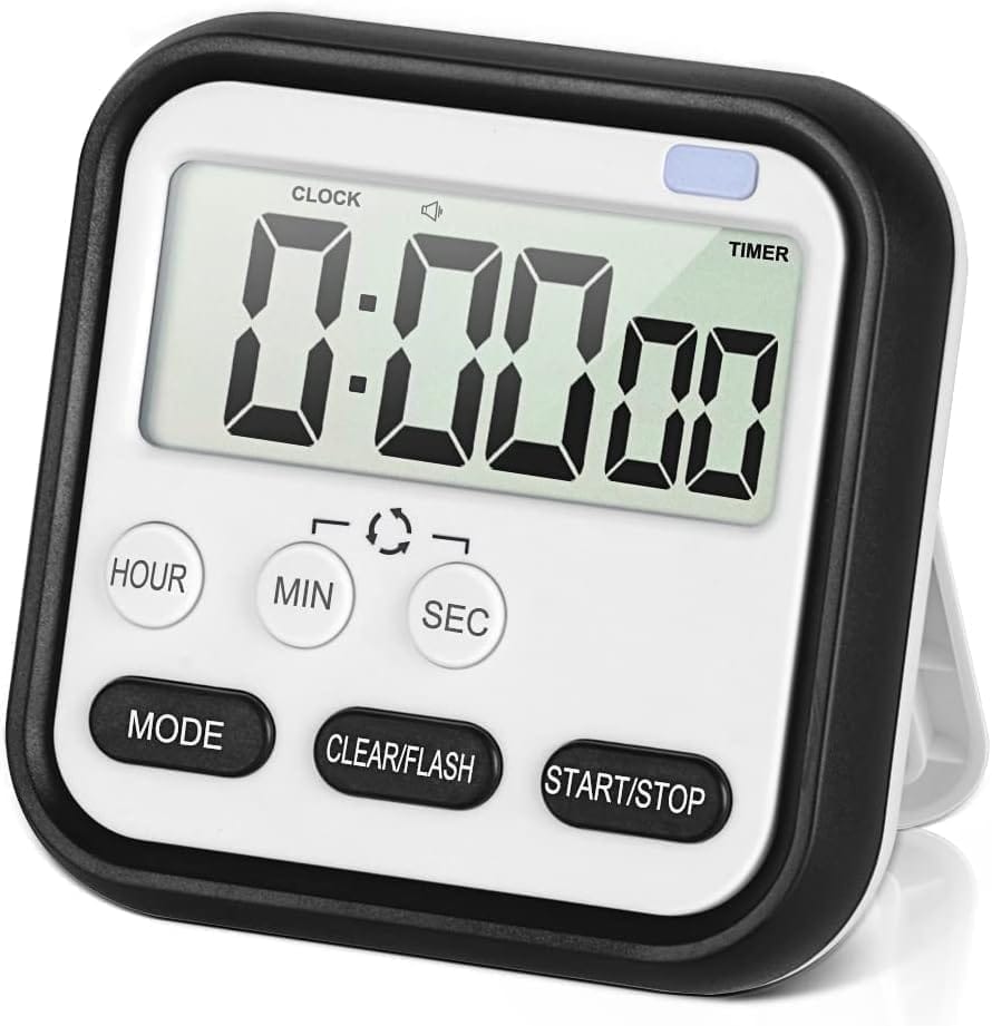 Digital Kitchen Timer with Clock, Magnetic Backing & Stand, Loud Alarm, Perfect for Cooking, Baking, Classroom, Sports, Office and More