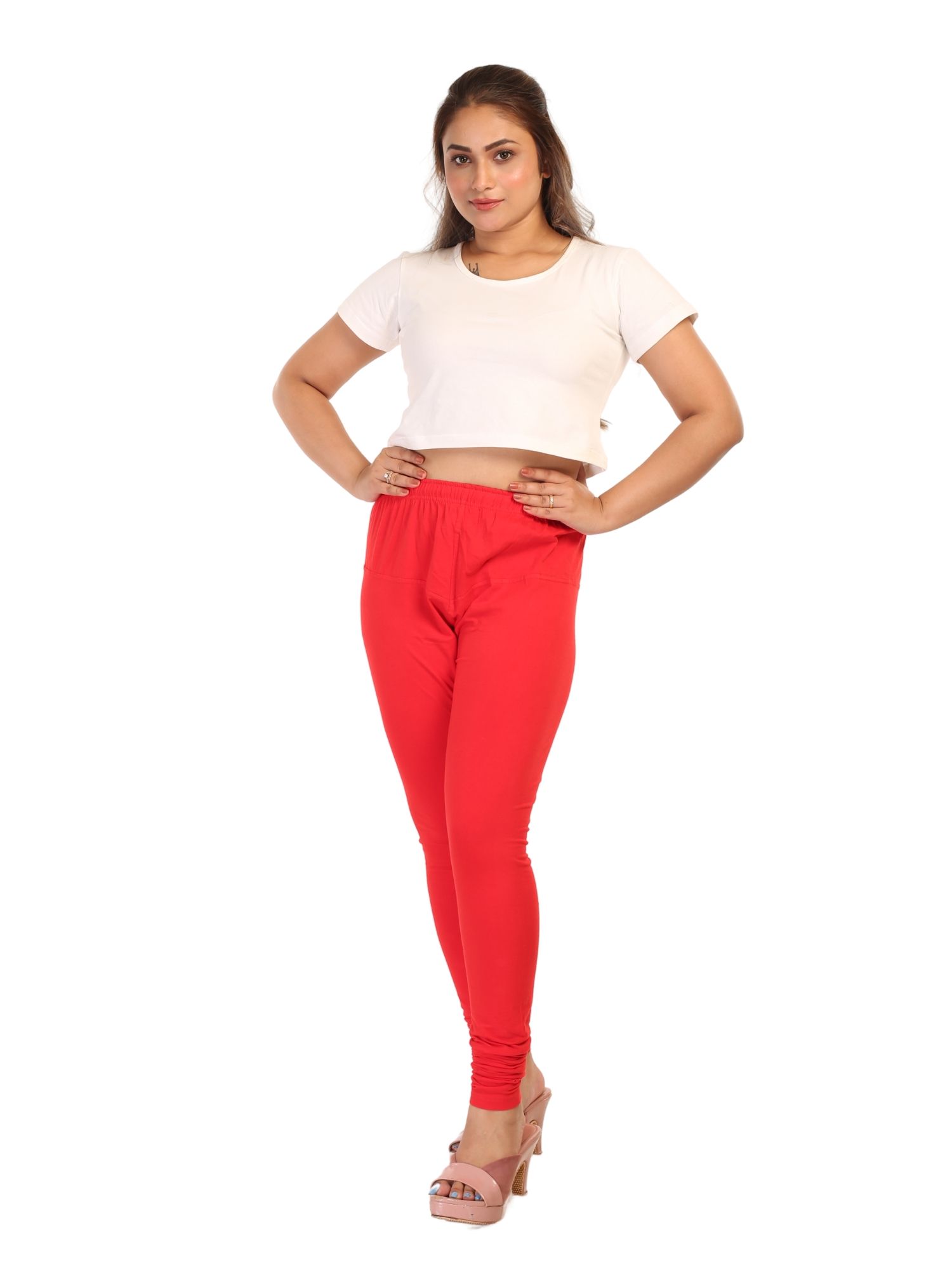 001AFR 4Cats Free Size Royal Churidar Leggings - Red