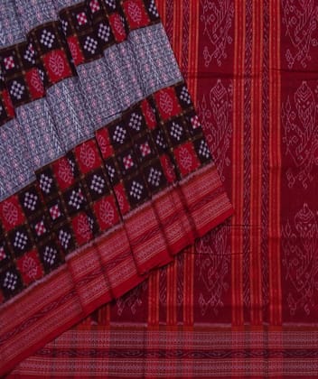 Black red sambalpuri handwoven cotton saree