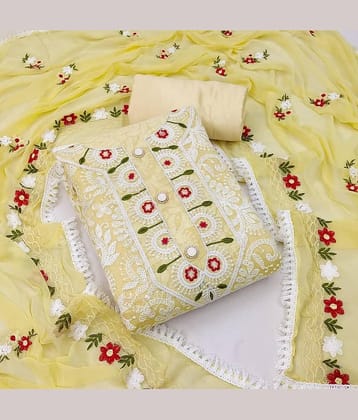 Nayanthara Trends Unstitched Chanderi Embroidered Dress Material - Yellow ( Pack of 1 )