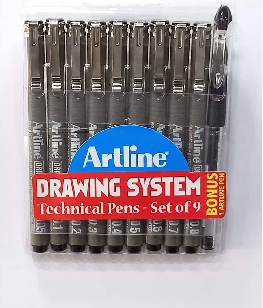 Artline Fine Liners / Drawing Pens Fineliner Pen (Pack Of 10, Black)