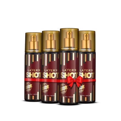 Layerr Shot Gold Imperial Body Spray for Men, Pack of 4 (450ml) | Long-Lasting Fresh Spicy Woody Fragrance with Bergamot, Patchouli & Amber | Travel Size Deodorant | IFRA Certified Layerr Shot Gold Imperial Body Spray for Men, Pack of 4 (450ml) | Long-La