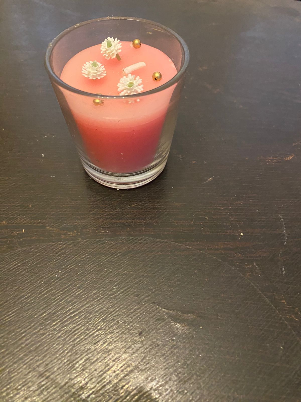 Pure soy wax , pink colour scented candles 90 grams glass candles