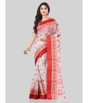 Desh Bidesh Cotton Self Design Saree With Unstitched Blouse Piece ( Red )