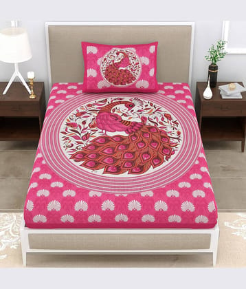 ABHACLOTHO Cotton 1 Single Bedsheet with 1 Pillow Cover ( Pink )