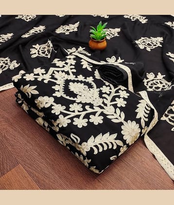 Rangtulika Ethnics Unstitched Georgette Embroidered Dress Material - Black ( Pack of 1 )