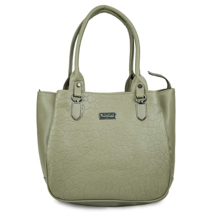 Jothi Tessel Premium Womens Handbag | 3-Compartment Synthetic Leather Tote | Pebbled Matte Finish | Water-Resistant | Soft Base | Olive Green