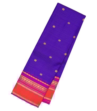 Purple Handloom Korvai Kanchipuram Silk Saree With Stripes & Buttas-Purple