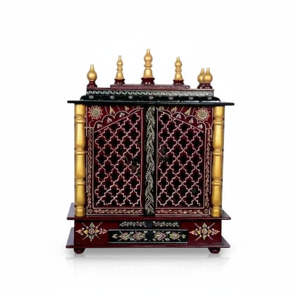 Beautiful Hand Painted Wooden Wall Temple for Home-Pooja Painted Mandir