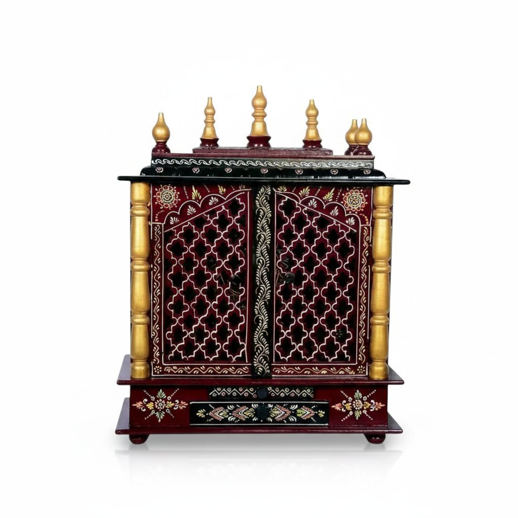 Beautiful Hand Painted Wooden Wall Temple for Home-Pooja Painted Mandir