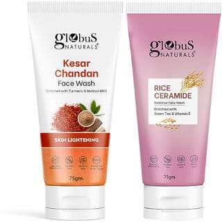 Globus Naturals Skin Lightening Face Wash Combo- Kesar Chandan Face Wash & Rice Ceramide Face Wash, 75gm