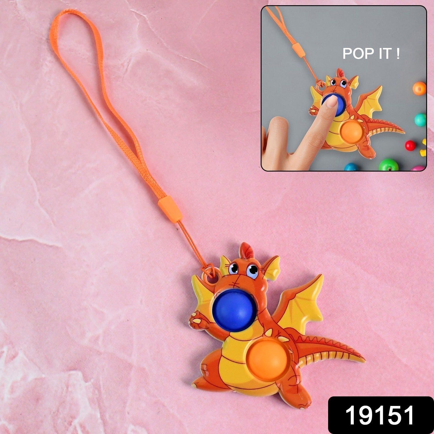 2-Bubble Dragon-Shaped Push Pop Fidget Toy with Strap (1 Pc)