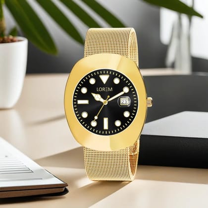 LOREM Gold Intermesh Steel Strap Analog Watch for Men LR138-UF