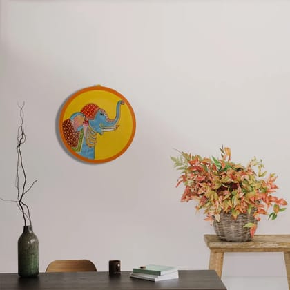Hand-painted Royal Elephant Pichwai Décor Plate - 10'