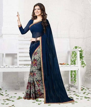 Gazal Fashions Georgette Printed Saree With Unstitched Blouse Piece ( Multicolor )
