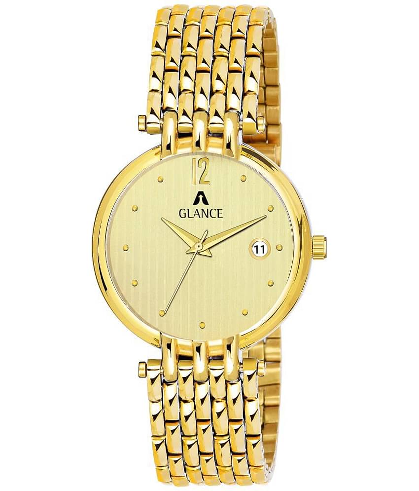 Aglance 1456ym02 Golden Dial Stainless Steel Analog Men's Watch