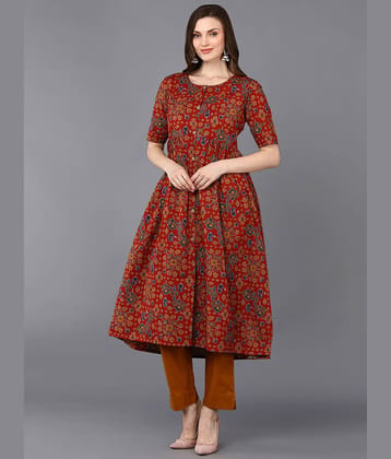 Vaamsi Cotton Printed Tiered Flared Women's Kurti - Red ( Pack of 1 )