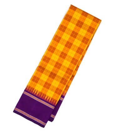 Mustard Handloom Kanchipuram Korvai Silk Saree With Silk Checks-Mustard
