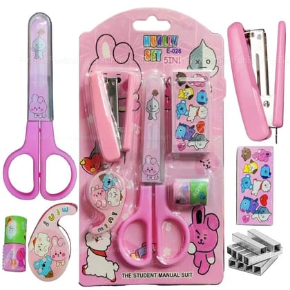 Nanha Bazaar Kawaii Stationery Kit-Portable Mini Size Stapler, Scissor, Washi Tape & more for Office, School, Home - Multicolor Available (Pack of 1)