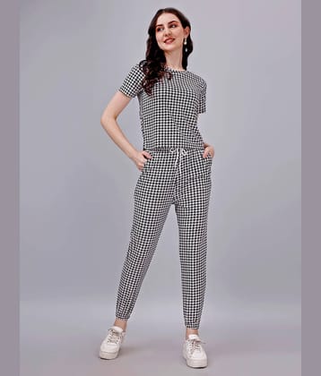Leewan Women Checks T-Shirt With Joggers Co-Ord Set ( Black )