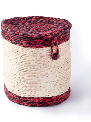 Two-tone round Woven Basket with Lid
