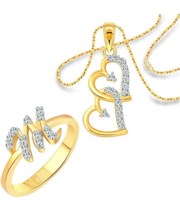 Vighnaharta "M" Letter Ring with Heart Pendant (1189FRG-1216PG) CZ Gold and Rhodium Plated Alloy Combo set for Women and Girls