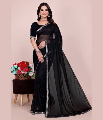 Vkaran Lycra Solid Saree With Unstitched Blouse Piece ( Black )