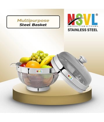 NSVL MULTIPURPOSE BASKET Steel Silver Utility Container ( Set of 1 )