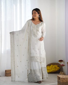Beautiful Top-Plazo And Dupatta With Heavy Embroidery Sequence Work Beautiful Top-Plazo And Dupatta With Heavy Embroidery Sequence Work